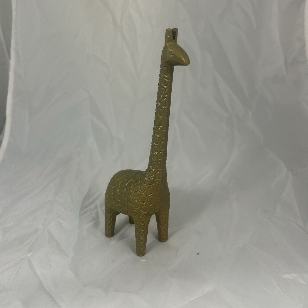 Vintage Brass Giraffe Figurine 9” Tall Mid Century Modern Safari Decor